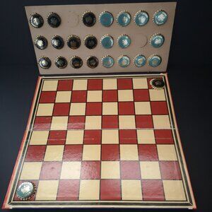Vintage 1953 Vaux Breweries Checkerboard w/ Bottle Caps for Checkers England